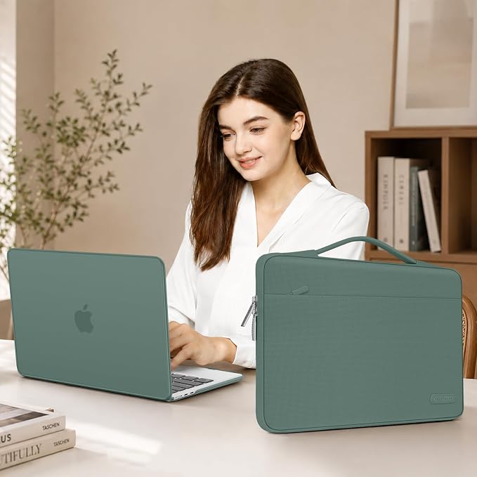 MOSISO Compatible with MacBook Air 13 inch Case M5 2026 M4 2025 M3 M2 2024-2022 A3449 A3240 A3113 A2681,Hard Shell&Sleeve Bag&Keyboard Skin&Webcam Cover&ScreenFilm for MacBook Air 13.6, Emerald Green