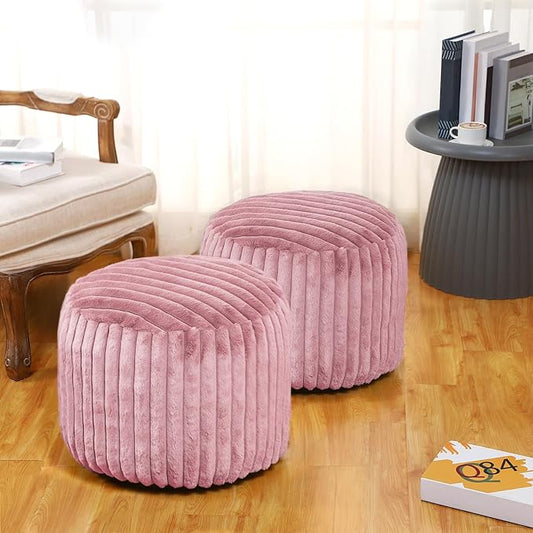 Teenyyou 2 Pcs 20 x 15 Inch Unstuffed Pouf Cover Ottoman Foot Rest - No Filler, Faux Rabbit Fur Foot Stool Floor Bean Bag Floor Chair Storage for Living Room Bedroom Home Decor(Pink)