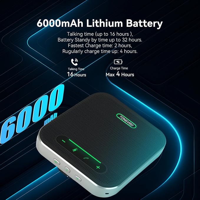Wireless Conference Speaker and Microphone, 2-in-1 Daisy Chain Bluetooth Speakerphone with 4 Mics Arrays and 360° Voice Pickup and Noise Reduction,Bluetooth/USB/Dongle connection Methods for 30 People