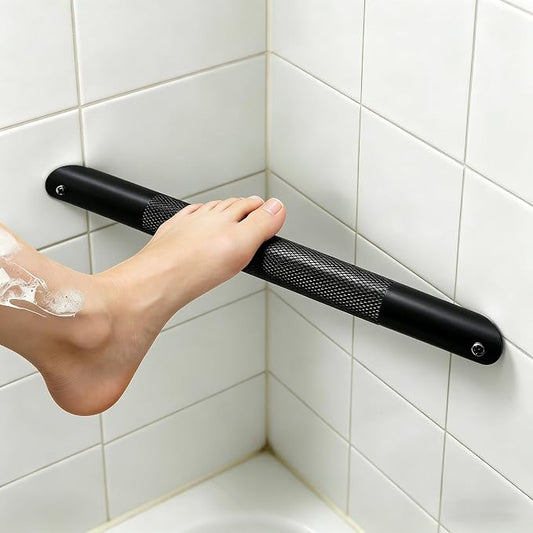 Shower Foot Rest Bar– Stainless Steel Shower Foot Rest for Shaving Legs with Non-Slip Grip, Space-Saving & disassembly Design for Bathroom– Black