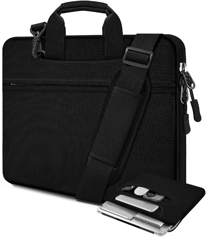 Laptop Case 15.6 inch Shoulder Bag, Durable Shockproof Protective Computer Carrying Briefcase with Multi-Pockets and Strap Compatible with Most 15.6 inch Notebooks,Black