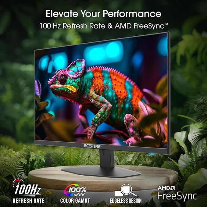 Sceptre 27-inch Prime Gaming Monitor 100Hz 1ms DisplayPort HDMI x2 100% sRGB AMD FreeSync Build-in Speakers, Eye Care Frameless Machine Black 2025 (E275W-FW100T Series)