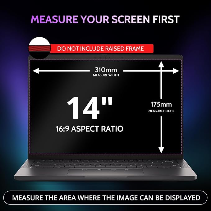 Peslv 360° 4 Way Laptop Privacy Screen for 14 Inch 16:9 Aspect Ratio Computer Monitor, Anti Glare Blue Light Spy Filter Private Cover, Bubble-Free Black Security Protector