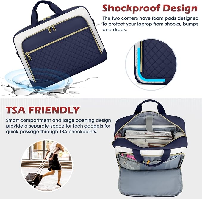 NEWHEY Laptop Bag 17.3 Inch Laptop Briefcase for Women Men Waterproof Shoulder Messenger Bag Large Computer Bag for Business Office Work College, Blue&Beige