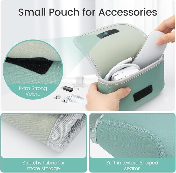 LENTION Mint Green Neoprene Tech Pouch, Portable Travel Organizer for MacBook Power Adapter, Power Bank, Charger, Cable & Small Electronics