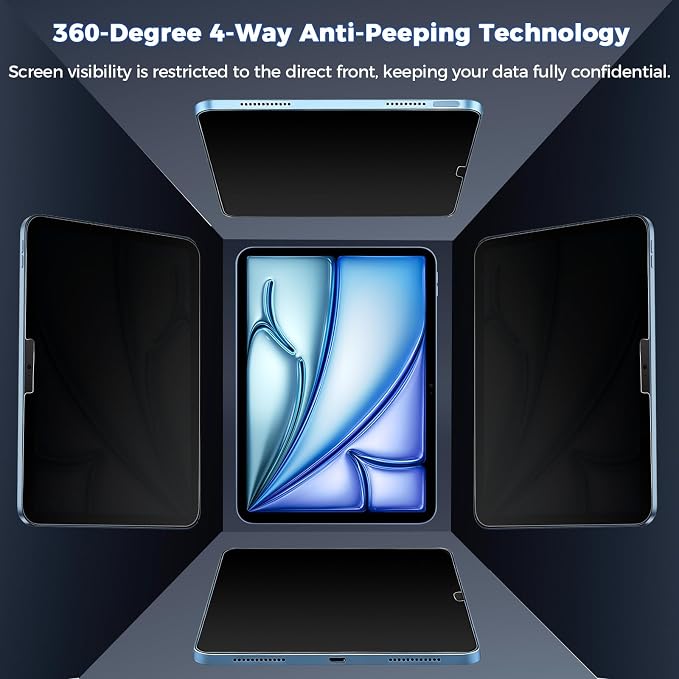 Matte Privacy Screen Protector for iPad Air 11 Inch M3 M2 (7th&6th Generation, 2025/2024), Anti Spy Private Filter for iPad Air11 Inch, High Sensitive Bubble-Free Black Security Screen, 1 Pack
