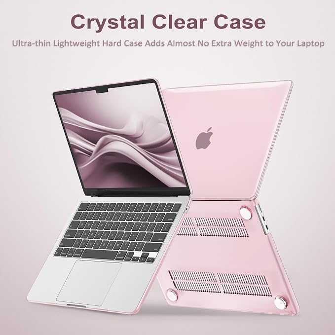 MOSISO Compatible with MacBook Air 13 inch Case M5 2026 M4 2025 M3 M2 2024-2022 A3449 A3240 A3113 A2681, Hard Shell&Keyboard Cover&Screen Film&Type C for MacBook Air 13.6 inch Case, Rose Pink