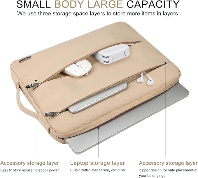 Voova 13 13.6 Inch Laptop Sleeve Case Compatible with MacBook Air 13 M1/M2/M3/M4 2020-2025, MacBook Pro 13/14, IPad Air/Pro 13, Waterproof Slim Computer Bag Cover with Handle, Apricot