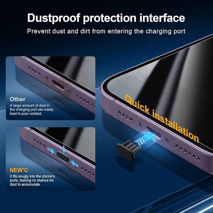 NEW'C 3x Privacy for iPhone 14 Pro Screen Protector (6.1 inches)+ 3x Camera Lens Protector, Sensor Protection,Case Friendly Tempered Glass Film + Dust Plug - Enhanced Privacy Angle of 28 Degrees