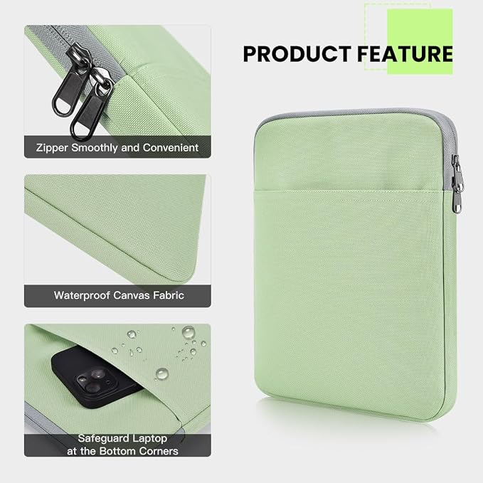 Tablet Sleeve for 11" Samsung Galaxy Tab A9+ Plus /S9 FE 10.9, Fire HD 10", iPad Air 11 M3 M4/ Pro 11 M5 M4/ 10th, Protective Case Bag Pouch, Green