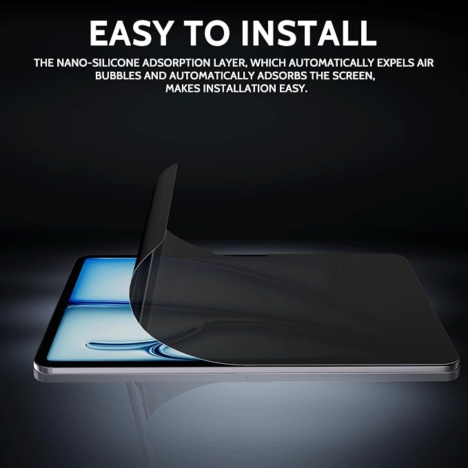 Peslv 4 Way Privacy Screen for iPad Air 13 Inch (2024-2026, M2 M3 M4), Anti Glare Blue Light 360 Spy Filter Private Cover, High Sensitive Bubble-Free Easy Install Black Security Protector