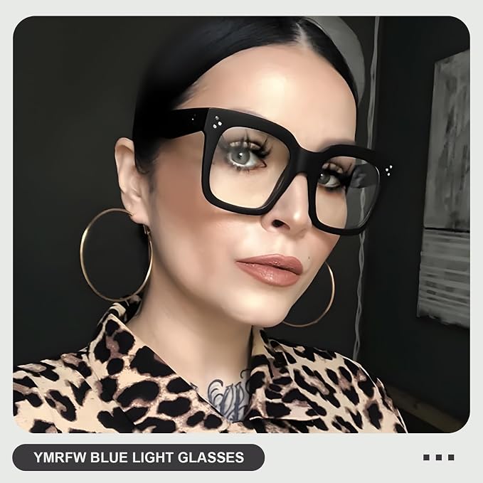 Ovresized Blue Light Blocking Glasses for Women Men Square Computer TV Eyeglasses