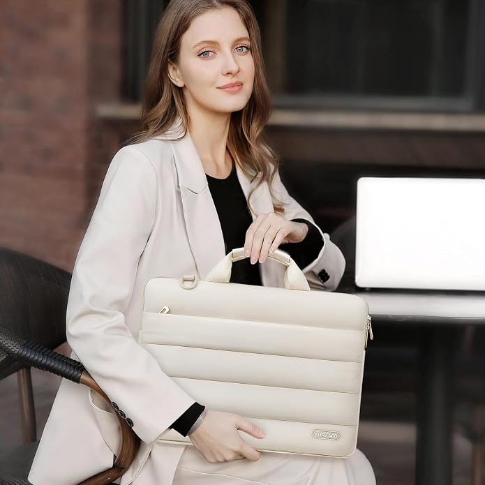 MOSISO Laptop Bag for Women, Computer Bags, Puffy Sleeve Case Laptop Shoulder Bag with Handle&Pocket