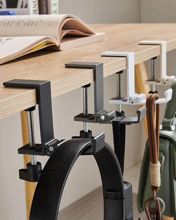 Aluminum Alloy Foldable Headphone Stand for Desk , Headphone Holder - Headset Stand Hook Mount, PC Gaming Headset Holder Under Desk Clamp for Office, Computer, Student Class Table, Handmade Table