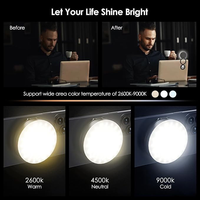 Magnetic Selfie Light, Portable Fold Selfie Light for iPhone, with Phone Mount Function, Light for Phone/iPad/iPhone/Camera, Fill-in Light for Photography/TikTok/Vlog/Video/Makeup/Conference (Gray)