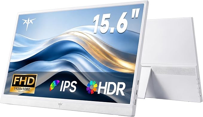 KTC Portable Monitor 15.6 Inch, FHD 1080P Travel Laptop Monitor Extender with USB-C HDMI, Ultra-Slim IPS HDR Display with Speakers, Second Screen for Laptop Computer Phone Xbox Mac Switch, White H15F8