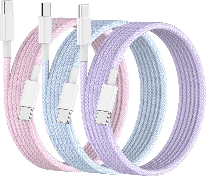 USB C Cable for iPhone 15 Charger Cord 6FT 3 Pack, 60W USB C to C Cable Replacement for iPhone 16 15 Plus 15 Pro Max, MacBook Pro 2021,Pad 12.9 inch/Air 5/4,for Samsung Galaxy S23 Ultra-Colorful