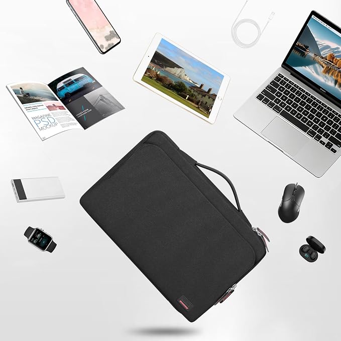 15.6 Inch Laptop Sleeve Case, Protective Carrying Cover for 15-15.6 inch Dell, acer, HP, Lenovo, ASUS Notebook Ultrabook, Large Accessory Pocket and Water Resistant for Travel Laptop Bag, Black