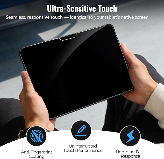 360° 4 Way Privacy Screen Protector for iPad Air 11 Inch M3 M2 (7th/ 6th Generation, 2025/2024), 360 Degree Anti-Spy Tempered Glass Film for iPad Air 11, Touch Sensitive, Case Friendly, 1 Pack