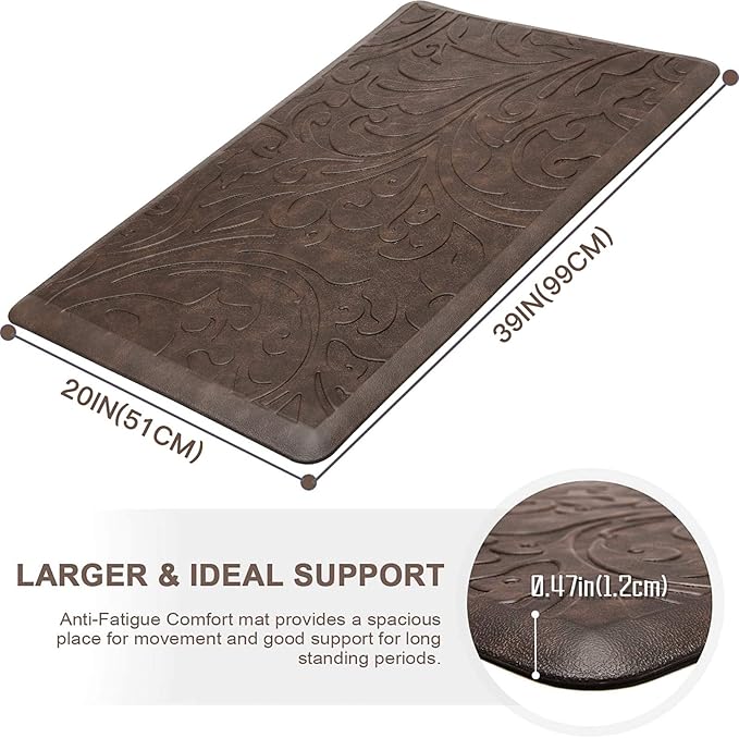 KMAT Kitchen Mat Cushioned Anti-Fatigue Floor Mat Waterproof Non-Slip Standing Mat Ergonomic Comfort Floor Mat Rug for Home,Office,Sink,Laundry,Desk 39"(L) x 20"(W),Brown