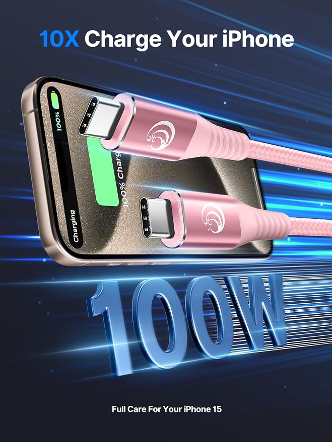 USBC to USBC 100W [10ft/2 Pack] USB C to USB C Fast Charging Cable Braided C to C Charger Cord for MacBook Pro/Air, iPhone 16 15 Pro Max Plus,iPad Pro,Samsung Galaxy S25 Ultra S24 S23,Pixel,PS5,Switch