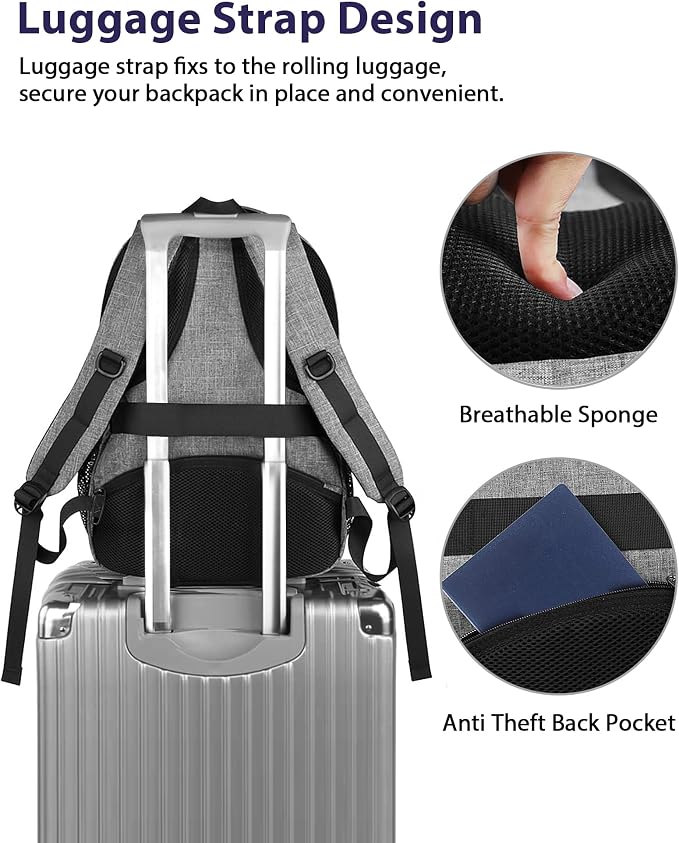 MATEIN Laptop Backpack 15.6 Inch, 20 L Personal Item Bag Airport Approved, Water Resistant Work Commute Computer Backpack with TSA Laptop Compartment, Gifts for Women Men, Grey