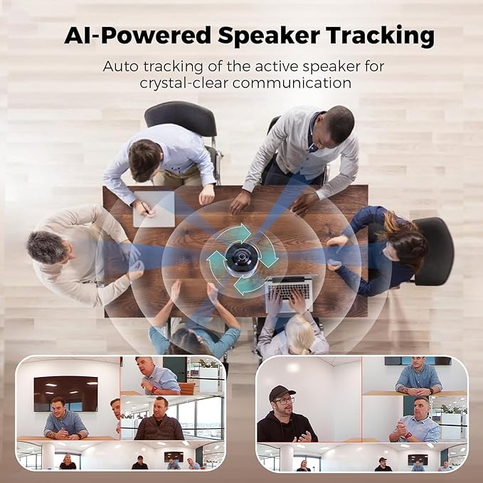 COOLPO Camera 360, 4K Smart Video Conference Room Camera and Microphone, AI Driven Speaker Tracking, Noise Cancellation, Works with Zoom, Google Meet, Meeting, Plug Play Setup, AI Huddle Pana