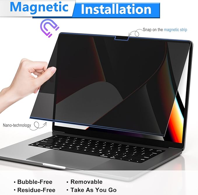 Magnetic Privacy Screen for Macbook Pro 13 Inch (2016-2022, M1,M2) and Macbook Air 13 In(2018-2021, M1), Removable Anti-Glare Privacy Filter, Laptop Privacy Screen Protector for Mac 13in