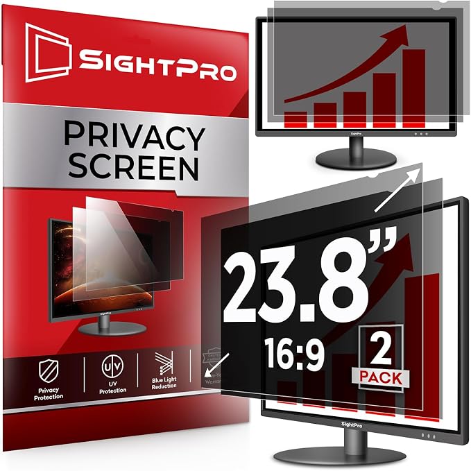 SightPro 23.8 Inch 16:9 [2 Pack] Computer Privacy Screen Filter for Monitor - Privacy Shield and Anti-Glare Protector