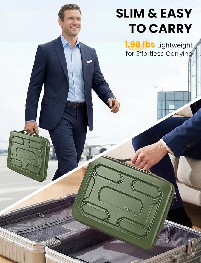 DOMISO Laptop Hard Case 17-17.3 inch Waterproof Shockproof Hard Shell Laptop Sleeve with Handle & Storage Pocket, Compatible with MacBook, HP, Dell, Green