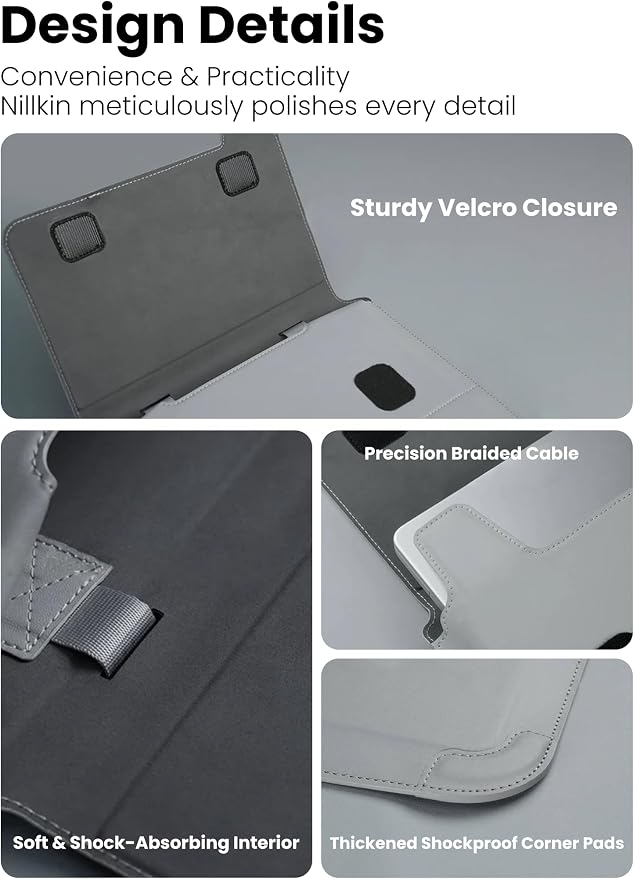 Nillkin Upgraded 13-16 Inch Laptop Sleeve Case for MacBook/Dell/HP/Lenovo/Asus, Unique Slim Travel Computer Bag with Adjustable Stand & Mouse Pad, Magnetic Handle, PU Leather, Gray