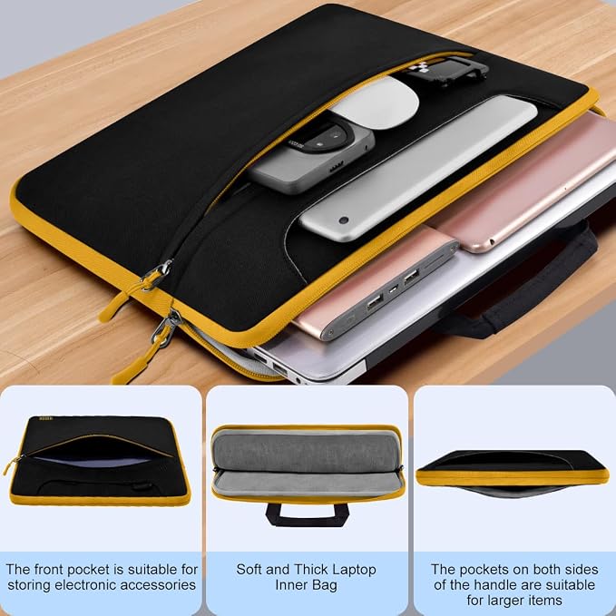 Hseok Laptop Shoulder Bag 15.6-16 inch Case,Water-Resistant Shockproof Computer Handbag with Small Case Compatible with MacBook Pro/Neo 16",Mac Air 15 M5, XPS 15/16 and most 15.6-16 PC,Black-yellow