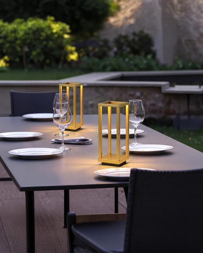 PUSU Cordless Waterproof Table Lamps, Gold Outdoor Rechargeable 4000mAh Battery Operated Desk Lamp 2700K 3-Level Dimmable, Portable LED Lighting for Patio, Camping, Bedroom, Night Light