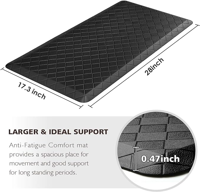 HappyTrends Floor Mat Cushioned Anti-Fatigue ,17.3"x28",Thick Waterproof Non-Slip Mats and Rugs Heavy Duty Ergonomic Comfort Rug for Kitchen,Floor,Office,Sink,Laundry,Black