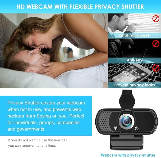 XPCAM Full HD 1080P Webcam with Microphone and Tripod, Pro Streaming Computer Camera with Privacy Cover, Widescreen USB Web Camera for Desktop PC Laptop Mac