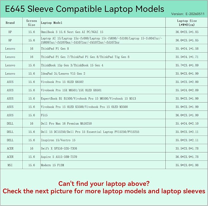 Smatree Elite Laptop Sleeve for 15.6-16 inch HP Laptop 15/OmniBook 3, Lenovo ThinkPad/ThinkBook/IdeaPad, ASUS Vivobook Pro 15/ExpertBook, DELL Inspiron, ACER, Protective Laptop Case with Pocket(E645)