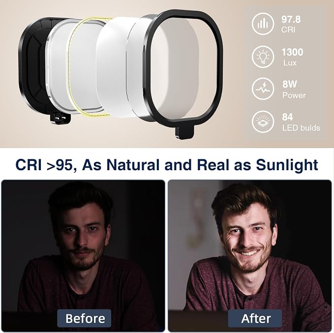 LitONES 2Pcs Desktop Video Conference Lighting for Zoom Meeting, Computer, Laptop, Work from Home with Nature Soft Light, Adjustable Brightness & Color Temp and Flexible Stand & Versatile Phone Holder