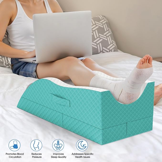 TranquilRelax Elevation Pillows for Leg After Surgery, Memory Foam Adjustable Wedge Pillow for Injury or Rest, Ankle Pillow for Sleeping Blood Circulation Green/Single Leg