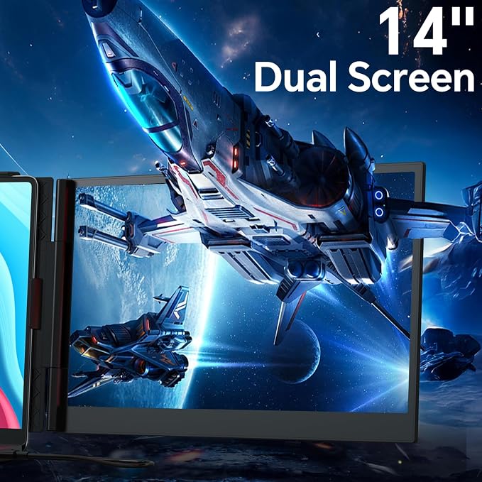 14" Laptop Screen Extender, Ultra-Thin 0.17" FHD 1080P IPS Portable Monitor for Laptop, Dual Monitor Extender, Plug & Play, Work with Windows/Mac/Chrome, Fits 13"-17.3" Laptops