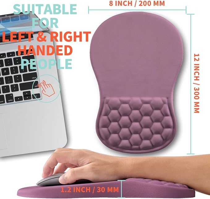 Ergonomic Mouse Pad Wrist Support with Memory Foam Massage Bulge, Carpal Tunnel Pain Relief Mousepad Wrist Rest for Mouse(12x8 inch, Dark Pink)
