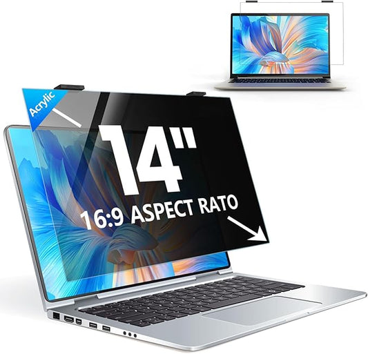 Laptop Privacy Screen 14 inch, 9H Hanging Privacy Screen for Laptop for 16:9, Acrylic HD Eye Protection Anti Glare Blue Light Laptop Screen Privacy Filter
