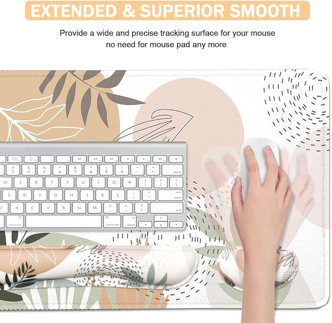 Keyboard Mouse Pad Set, Extended Mouse Pad+Keyboard Wrist Rest Support, Memory Foam Ergonomic Easy Typing, 4Pcs (35.4×15.7 in) Desk Pad Set for Home Office Study Game - Minimalist