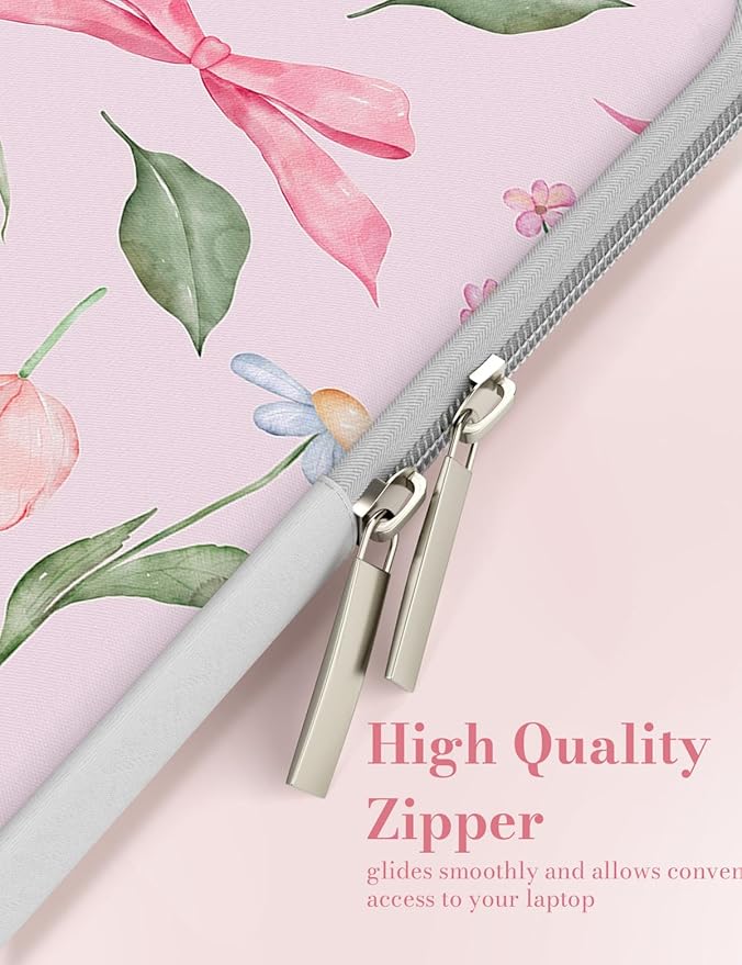 iCasso Laptop Sleeve 13 inch for MacBook Air 13-13.6 inch,Cute Laptop case for MacBook Neo/Pro 13 inch, Slim Protective Travel Carrying Case Sleeve for 14 inch Chromebook, HP, Flower Bow Pink
