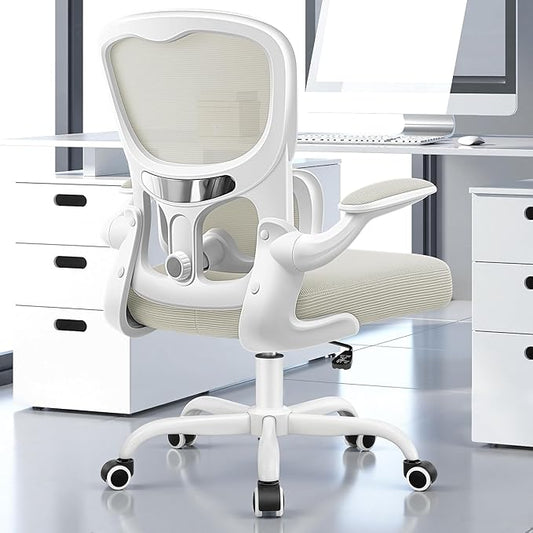 ALLGOD Ergonomic Office Chair, Breathable Mesh Ergonomic Desk Chair with Adjustable Lumbar Support, Flip-up Armrests, Computer Chairs Comfortable for Home, Office, Work, 300lbs, White, Upgrade