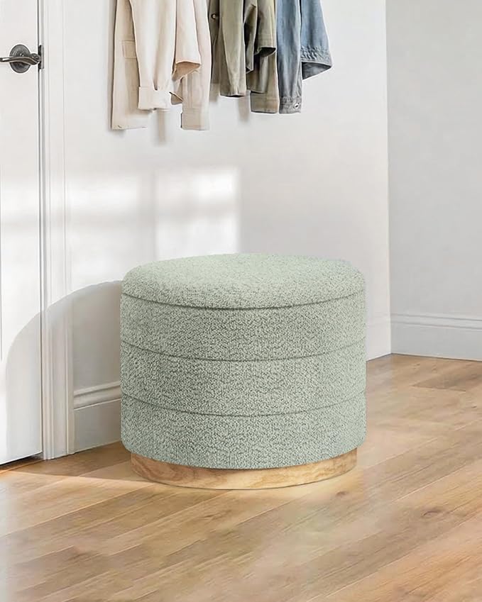 B FSOBEIIALEO Round Storage Ottoman with Tray, Folding Ottoman with Storage Coffee Table Foot Rest for Dorm Room Living Room Chenille Fabric,Sage Green,22.83"x22.83"x17.33"