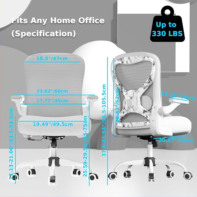 Office Desk Chair with Ergonomic Lumbar Support, Extra-Thick Seat Cushion, Flip-up Arms, Breathable Mesh Back, Computer Task Chair for Home Office