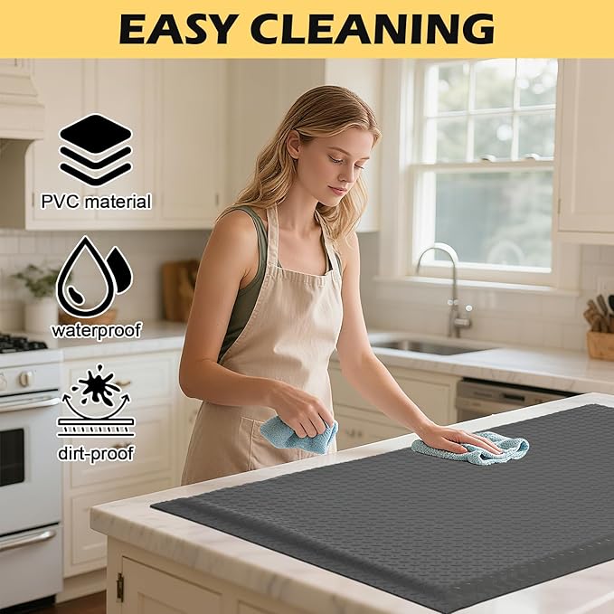 2'x7' Anti Fatigue Mat Industrial 15/16" Thick Soft Sponge Cushioned Floor Mat, Heavy Duty Diamond Plate Anti-Skid Standing Mat, Work Shop Mat (Gray)