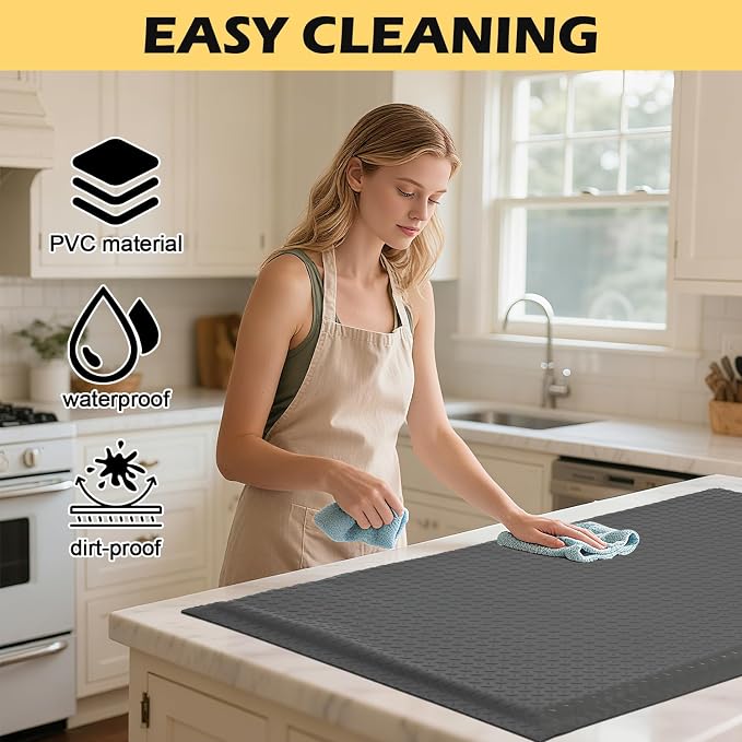 2 x 5 FT Anti Fatigue Mats Industrial 15/16 Inch Thick Soft Sponge Ergonomic Mat Durable Heavy Duty Diamond Plate for Standing Non Slip Industrial Grade Floor Mat for Leg & Back Pain (Gray)