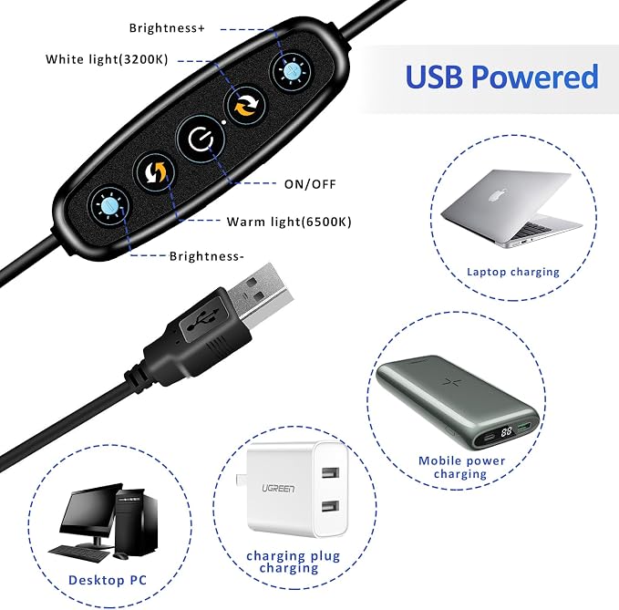 Cyezcor Video Conference Lighting Kit， Clip on Light Reading Lights， Ring Light, 360 ° Flexible Gooseneck Bed Night Light ，Computer Laptop Video Conferencing