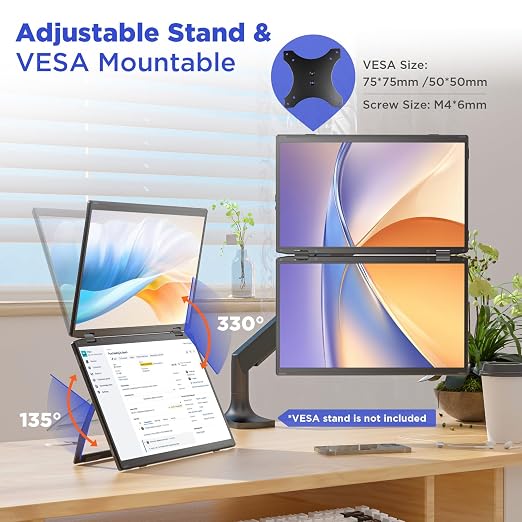 Maxfree Laptop Screen Extender, 15.6'' FHD 1080P Dual Portable Monitor with USB C, HDMI, Plug & Play, VESA Mountable, Lightweight, Dual Monitor for Laptop Windows Mac(M1/M2/M3 chip) Android Ps4 Switch